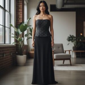 Vintage B'Zar Elegant Black Strapless Gown